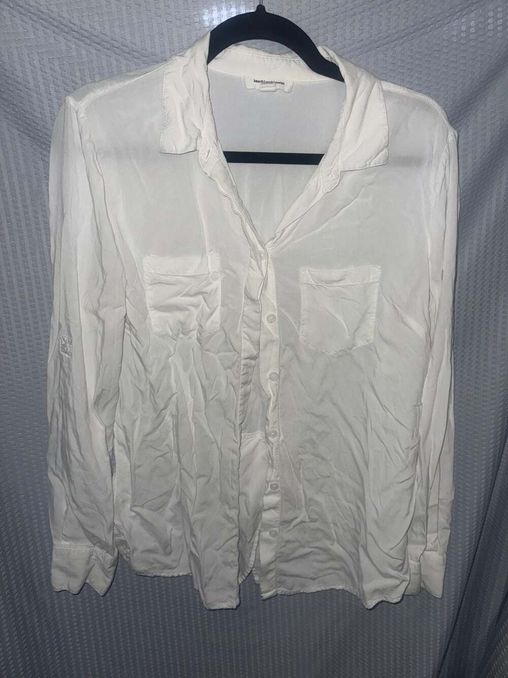 Beachlunchlounge White Button Down Roll-Tab Sleeve Shirt Size M